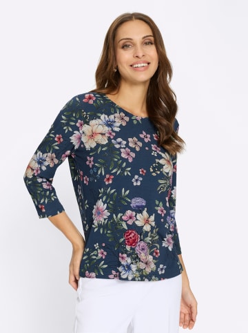 WITT WEIDEN Rundhals-Shirt in dunkelblau-orchidee-bedruckt