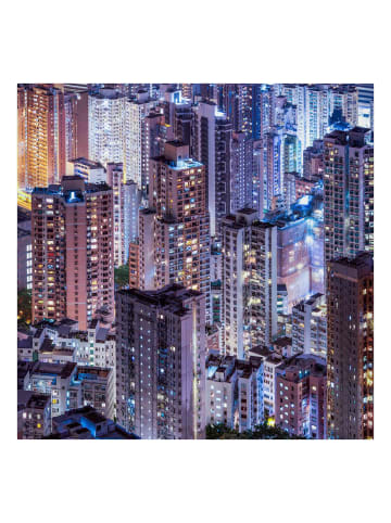 WALLART Leinwandbild - Hongkong Lichtermeer in Grau
