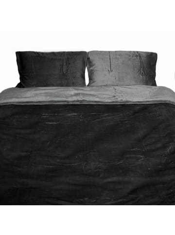 COFI 1453 Moderne Plüschbettwäsche mit Reißverschluss - einfarbig & wendbar in Schwarz