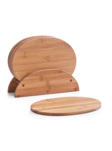 Zeller Bambus-Schneidebretter mit Ständer, 7-teilig in Braun, 24 x 19 x 1 cm