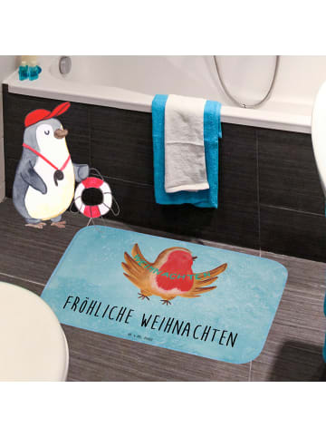 Mr. & Mrs. Panda Duschvorleger Rotkehlchen Weihnachten mit Spruch in Eisblau