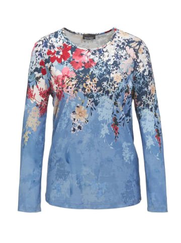 GOLDNER Druckshirt mit floralem Muster in rot / rauchblau / gemustert