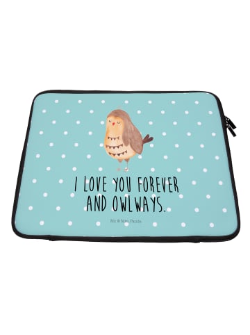 Mr. & Mrs. Panda Hülle Laptop Eule Zufrieden mit Spruch in Türkis Pastell