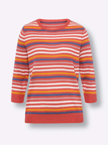 Sieh an! Ajour-Pullover in grapefruit-ecru-geringelt