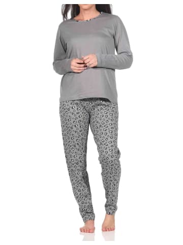 NORMANN Schlafanzug Pyjama langarm Animal Print in grau