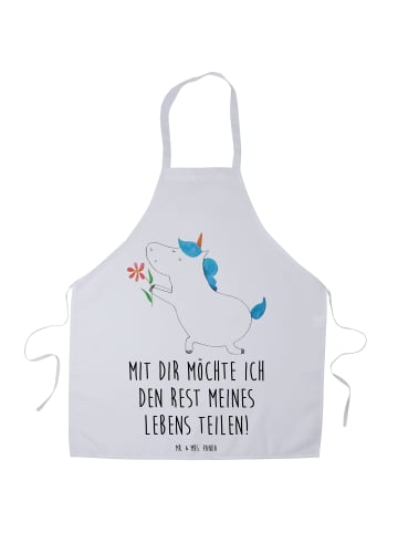 Mr. & Mrs. Panda Schürze Einhorn Blume mit Spruch in Weiß