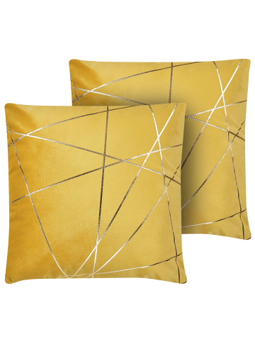 Beliani 2er-Set Dekokissen PINUS in Gelb/Gold