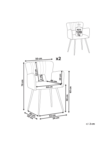 Beliani 2er-Set Esszimmerstuhl SANILAC in Beige/Schwarz