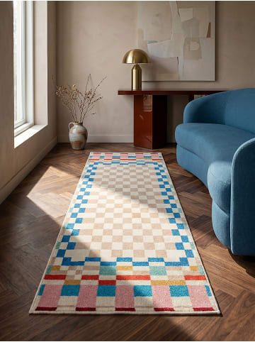 KADIMA DESIGN Teppich Wolle DAHLIA Geometrisch Wohnzimmer Modern Karo Wohnlich in Multi