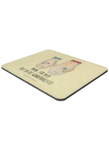 Mr. & Mrs. Panda laptop mousepad Bären mit Blumenkranz mit Spruch in Gelb Pastell