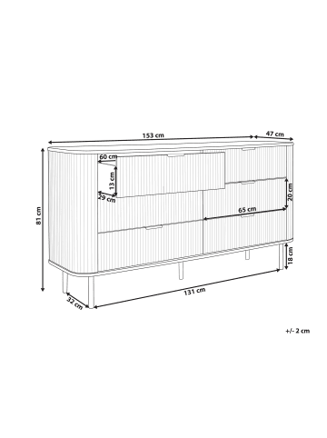 Beliani Kommode BRADLEY in Schwarz - (W) 153 x (H) 81 x (L) 47 cm