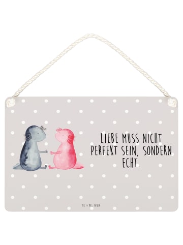 Mr. & Mrs. Panda Schild Axolotl Liebe mit Spruch in Grau Pastell