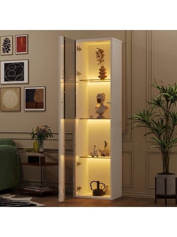ABRIHOME Vitrine in Weiß 40x29x170 cm mit LED APP Glasböden