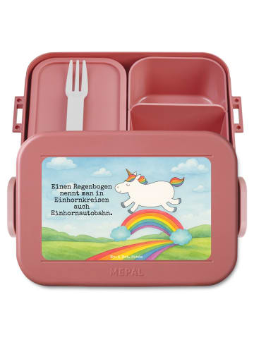 Mr. & Mrs. Panda Lunchbox Einhorn Regenbogen Design mit Spruch in Rot Pastell