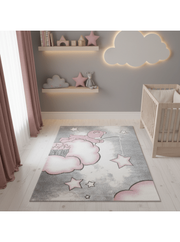 KADIMA DESIGN Kinderteppich Waschbar Bär TASNA Strapazierfähig OEKO-TEX Kinderzimmer in Pink