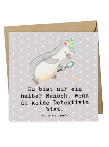 Mr. & Mrs. Panda Deluxe Karte Detektivin Herz mit Spruch in Grau Pastell