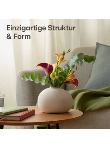 Praknu Keramik Vase Weiß Klein - Bauchige Form mit Sandtextur