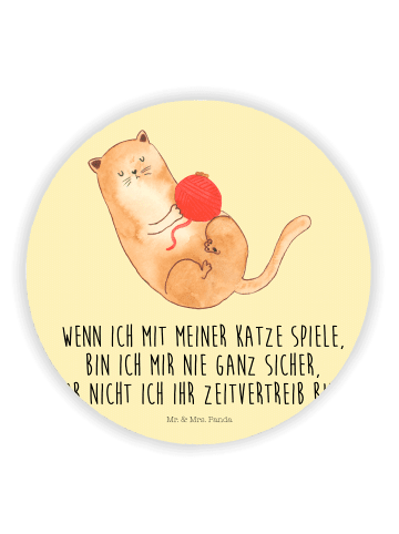 Mr. & Mrs. Panda Rund Magnet Katze Wolle mit Spruch in Gelb Pastell