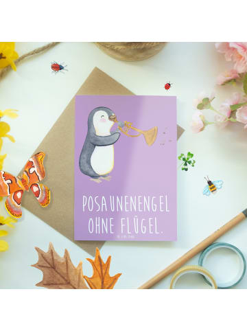 Mr. & Mrs. Panda Motivkarte Engel Posaune mit Spruch in Lavendeltraum
