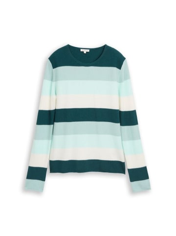 Tom Tailor Pullover in green mint white stripe