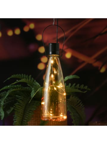 MARELIDA LED Solar Flasche mit Drahtlichterkette für Außen H: 26cm in orange