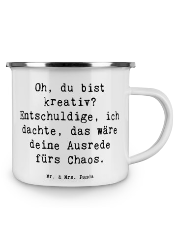 Mr. & Mrs. Panda Camping Emaille Tasse Spruch Kreatives Chaos mi... in Weiß