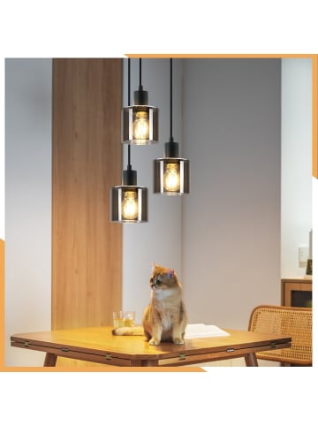 ZMH Pendelleuchte 3-flammige E27 in rauchgrau vintage rund