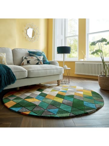 KADIMA DESIGN Luxus handgetufteter Wollteppich in Grün-Multi