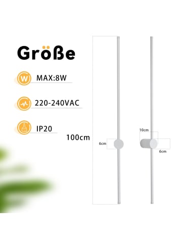 ZMH Wandleuchte LED in weiß L 100CM Schwenkbar warmweiß 3000K lange Ganglampe