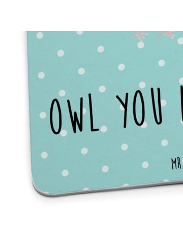 Mr. & Mrs. Panda Tischuntersetzer Eulen Liebe mit Spruch in Türkis Pastell