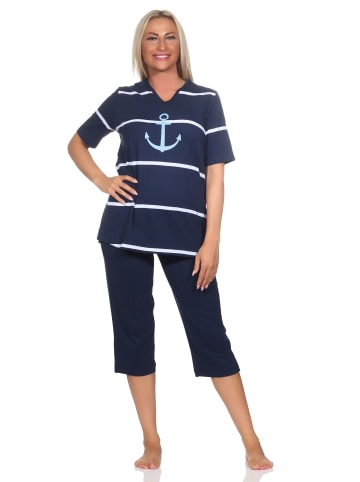NORMANN Kurzarm Pyjama Schlafanzug Shorty Maritimer Look - 85114 in marine