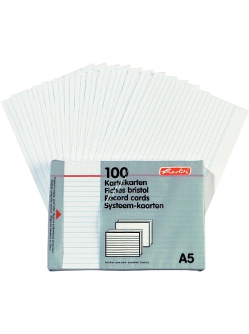 Herlitz Karteikarten A5 liniert weiß Packung mit 100 Stück