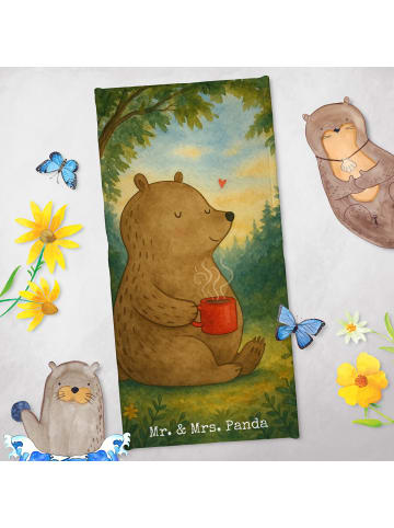 Mr. & Mrs. Panda Badehandtuch Bär Kaffee Design ohne Spruch in Blau Pastell