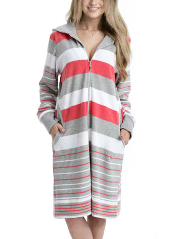 Aquarti Aquarti Damen Frottee Bademantel Gestreift mit Kapuze in koralle