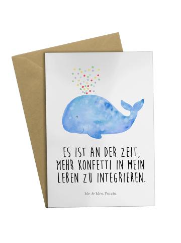 Mr. & Mrs. Panda Glückwunschkarte Wal Konfetti mit Spruch in Weiß