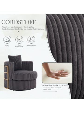 ABRIHOME Drehsessel in Grau Cord 360° drehbar mit Stauraum