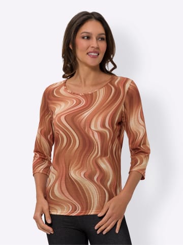 Sieh an! Rundhals-Shirt in rostrot-apricot-bedruckt