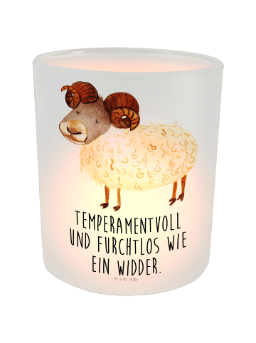 Mr. & Mrs. Panda Glas Windlicht Sternzeichen Widder mit Spruch in Transparent