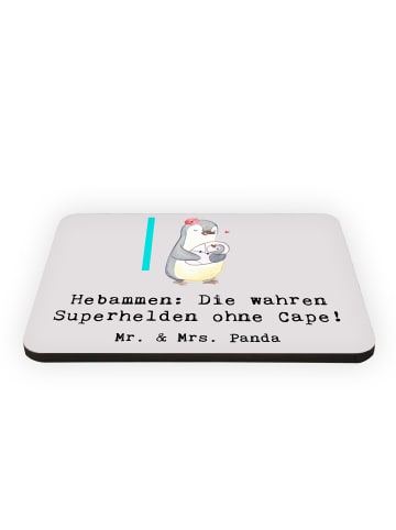 Mr. & Mrs. Panda Magnet Hebamme Superheld mit Spruch in Grau Pastell