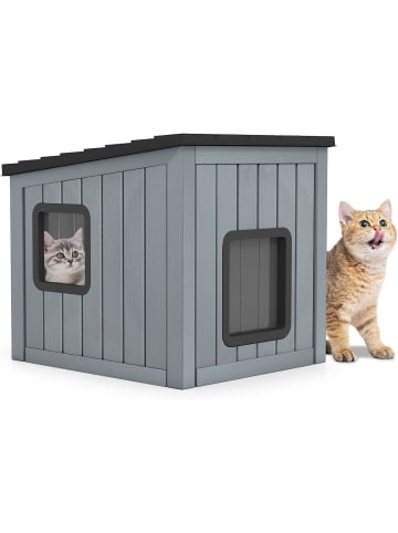 COSTWAY Katzenhaus Outdoor Winterfest in Grau