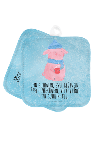 Mr. & Mrs. Panda Topfuntersetzer Schweinchen Glühwein mit Spruch in Eisblau