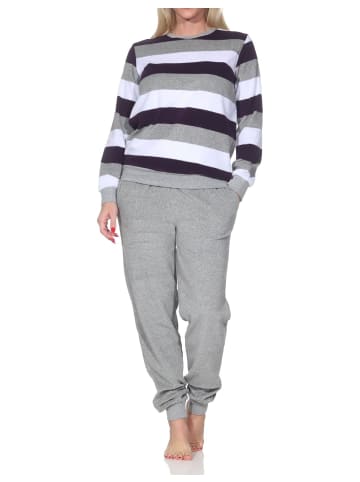 NORMANN Frottee Schlafanzug langarm Bündchen Blockstreifenoptik in lila