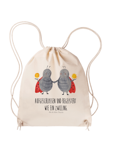 Mr. & Mrs. Panda Drawstring Bag Sternzeichen Zwilling mit Spruch in Creme