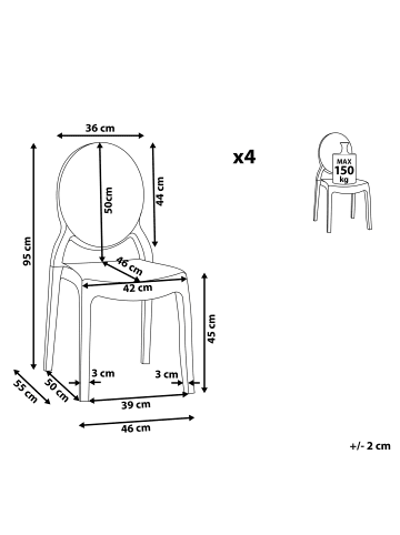 Beliani 4er-Set Bankettstuhl MERTON in Transparent