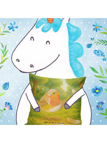 Mr. & Mrs. Panda Sofakissen Rotkehlchen Federn Design ohne Spruch in Weiß