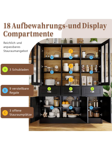 ABRIHOME Küchenschrank Esszimmerschrank mit Schubladen 140×38.5×175cm Schwarz