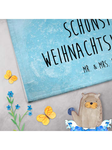 Mr. & Mrs. Panda Handtuch Maus Weihnachten mit Spruch in Eisblau