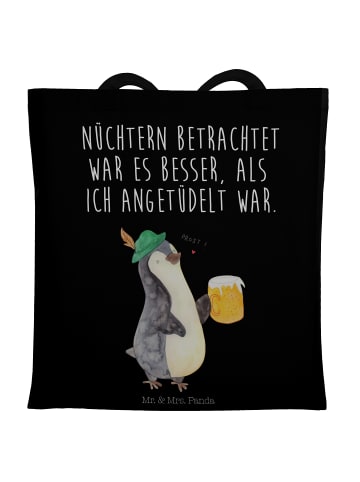 Mr. & Mrs. Panda Tragetasche Pinguin Bier mit Spruch in Schwarz