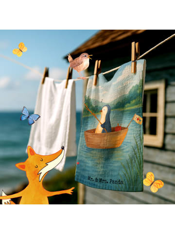 Mr. & Mrs. Panda Handtuch Pinguin Angelboot Design ohne Spruch in Weiß