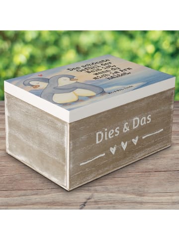 Mr. & Mrs. Panda Holzkiste Pinguine Kuscheln Design mit Spruch in Weiß